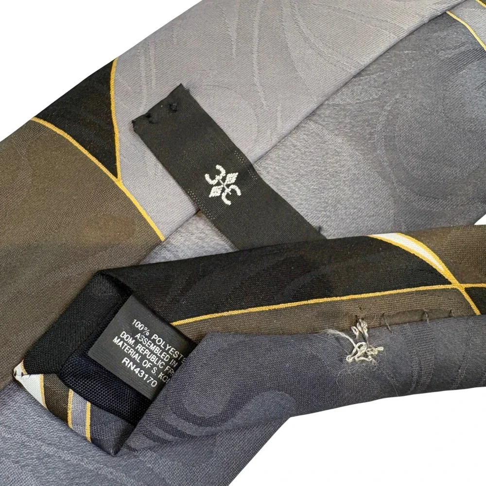 Mens Abstract Geometric Jacquard Necktie Grey Brown Black RN43170‎ 4 Inch Wide